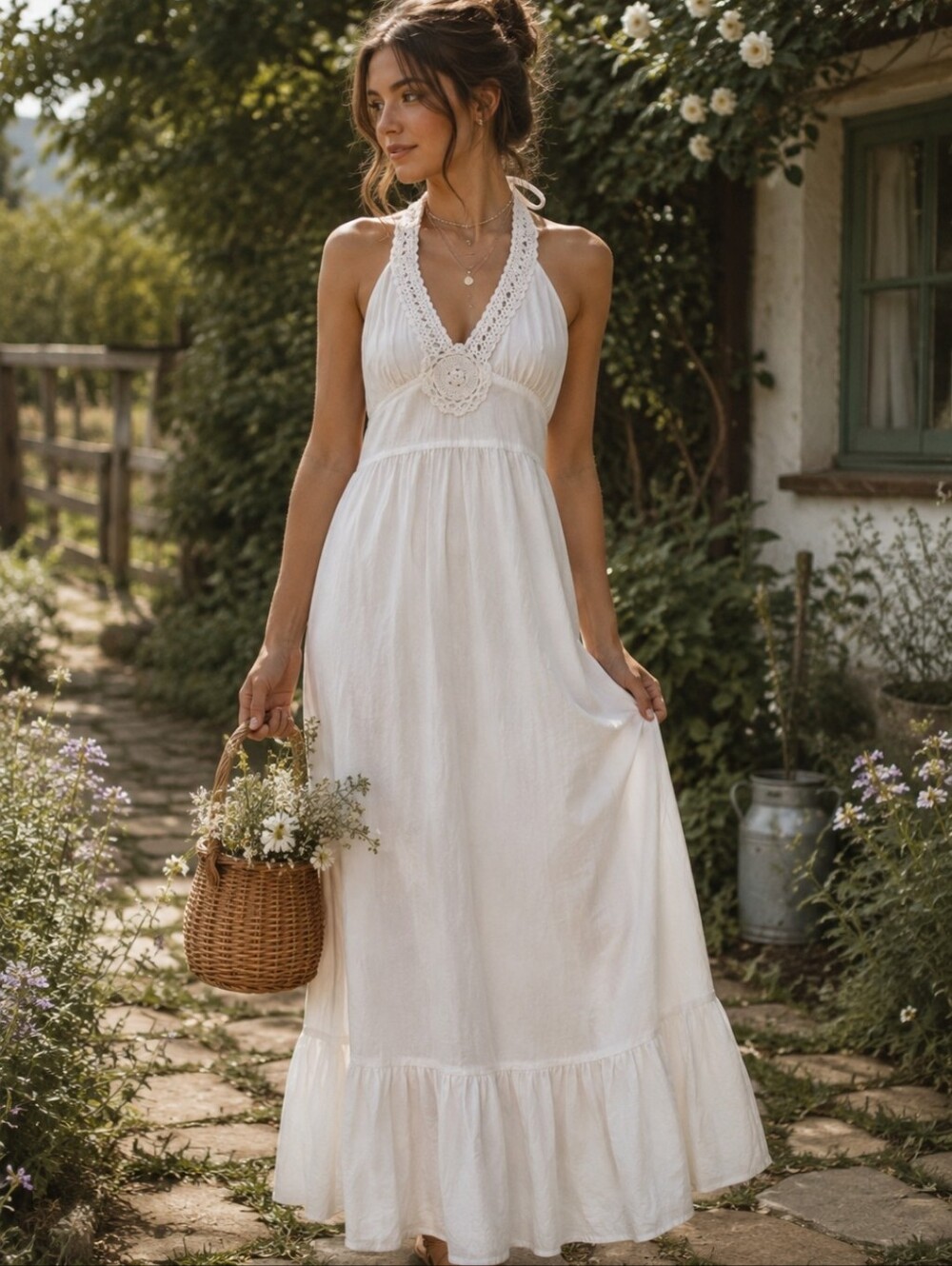 Tommy Bahama 100% Cotton White Halter Embroidered Dress Maxi Boho Small